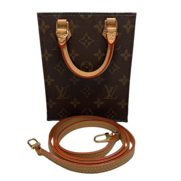 LOUIS VUITTON Petit Sac Plat Monogram Canvas Shoulder Bag Brown